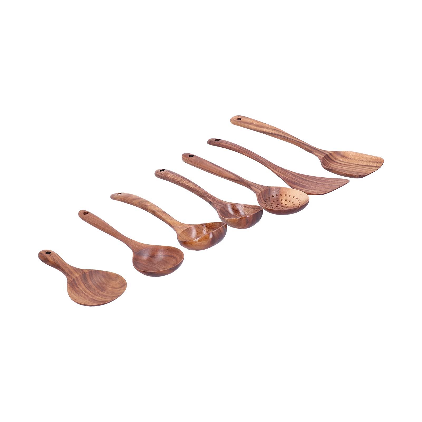 Generic Set di Cucchiai da con Manico Lungo per Uso Domestico, Utensili in Legno Durevoli, Kit di Utensili da da 7 Pezzi
