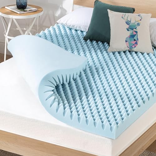Image of Best Price Mattress 4 Inch Egg Crate Memory Foam Mattress Topper with Cooling Gel Infusion, CertiPUR-US Certified, Twin, Dorm Essentials, Light Blue