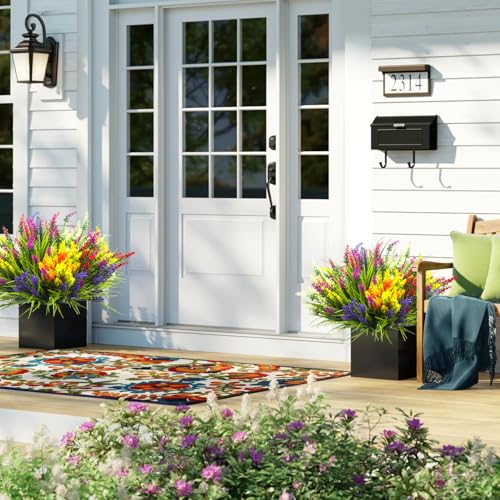 Image of Grunyia Artificial Lavender Plants with Mixed Color Flowers, 20 Bundles, Outdoor Decorative Grass