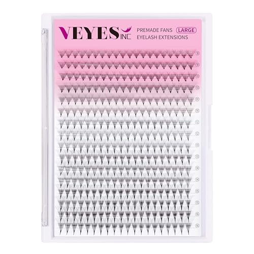 VEYES INC Premade Fans Eyelash Extensions 3D-24D C/D curl Natural & Volume Mixed Length Eyelash Tray, Professional Lash Supplies, Matte Black (14D 0.05 D 9-16mm)