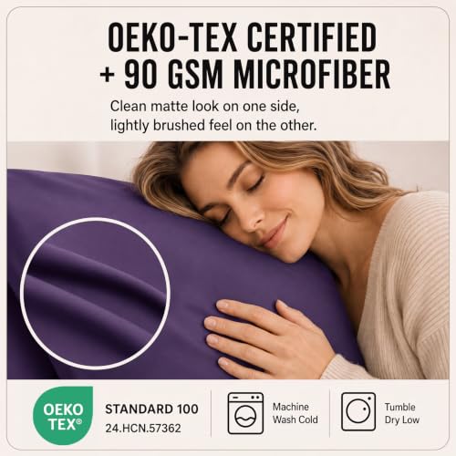 Image of CozyLux 6-Piece King Size Sheet Set, Fits 18-21 Inch Mattresses, Oeko-TEX | 4 Pillowcases, 1 Flat Sheet and 1 Fitted Sheet with All-Around Elastic and 21-Inch Deep Pocket for a Secure Fit, Purple