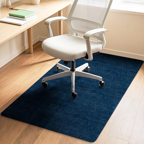 Image of Office Chair Mat for Hardwood Floors 48 inchx36 inch, Durable Non-Slip Large Tile Floor Protector, Anti-Scratch Thick Heavy-Duty Recyclable Gliding Desk Mats for Computer Rolling Chairs, Navy Blue