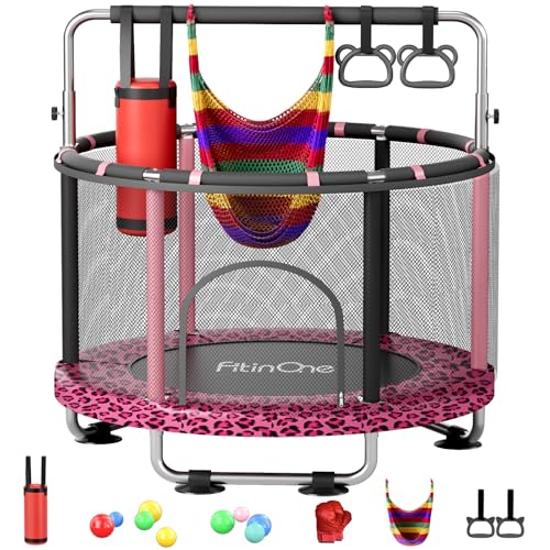 Image of 55 inch Toddler Mini Trampoline for Kids, Indoor Outdoor Toys with Swing, 440lbs Baby Kids Trampoline, Gymnastics Bar, Birthday Gifts for Boy Girl Age 1-8