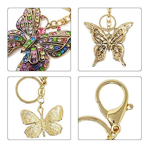 Honbay 2Pcs Crystal Rhinestone Butterfly Keychains Keyrings Sparkling Butterfly Shape Handbag Charms Pendant Purse Decoration (A) #TOP3