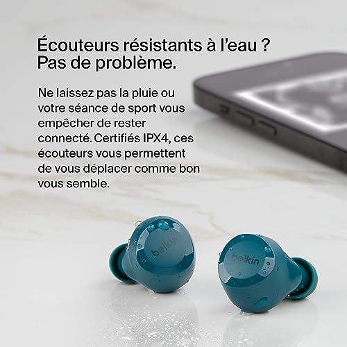 Belkin Écouteurs True Wireless SoundForm Bolt (sans fil, jusqu'à 28h d'autonomie de batterie, mode mono, certification IPX4, Bluetooth, micro, pour iPhone, Galaxy, etc.)