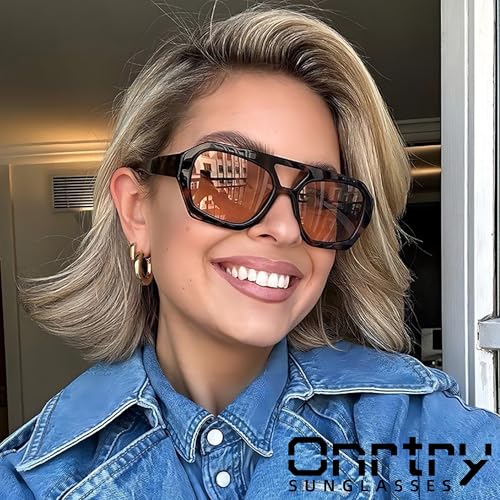 Onrtry Trendy Hexagonal Aviator Sunglasses for Women Thick Square Frame Double Bridge Sun Glasses3