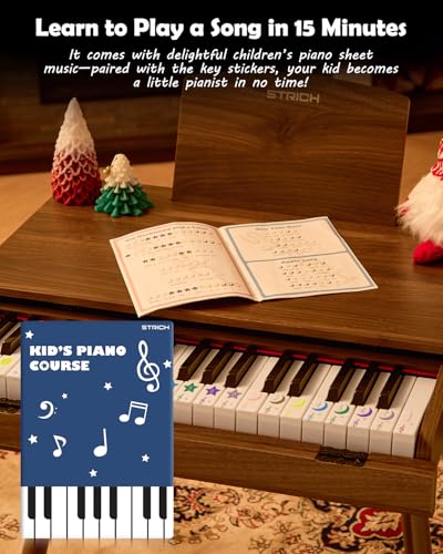 Image of STRICH 37 Keys Kids Piano Keyboard Set, Mini Digital Piano for Kids With Stand Chair, Drawer Design Wood Piano for 3+ Girls and Boys, Walnut Color, SEK-50