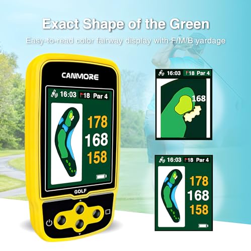 CANMORE HG500 Golf-GPS, extra großes, gut ablesbares Farbdisplay, vorinstallierte 41.000 Kurskarte, weltweite Form des Grüns und des Fairways (gelb)
