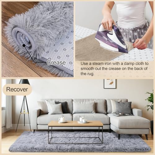 6x9 Rugs for Living Room, Large Fluffy Area Rugs for Bedroom, Soft Carpet Shag Kids Room Rug, Non-Slip Fuzzy Rugs Indoor (Light Grey, 6ft x 9ft)