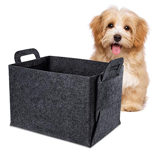 Esing Felt Dog Toys Storage Box, Dog Toy Baskets, Dog Toy Bin, Storage Basket Chest Organizer for Pet Cat Toys, Blankets, leashes (Black)