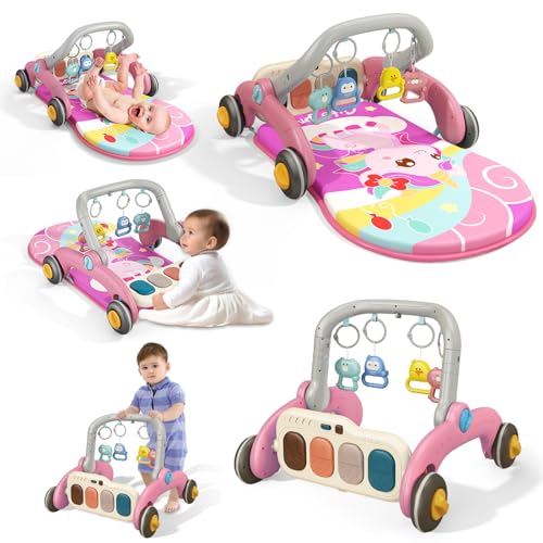 Image of Wetoylst Baby Play Gym Mat, Interactive Baby Activity Center Play Mat, Kick Play Piano Gym Musicial Lights, Tummy Time Mat Gift Toys for Babies Infants Newborn Toddlers Boys Girls - Pink