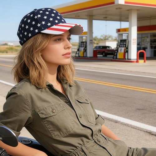 Image of IZUS Men's USA-Flag-Embroidered Baseball-Cap Washed-Cotton Dad-Tracker-Hat American-Independence-Day