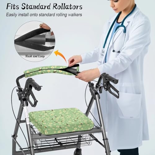 Image of Bee Rollator Walker Seat and Backrest Covers for Seniors Women Universal Walkers Seat Covers Green