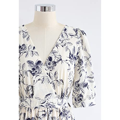 Image of CHICWISH Women's Navy Floral Frilling Wrapped Maxi Dress