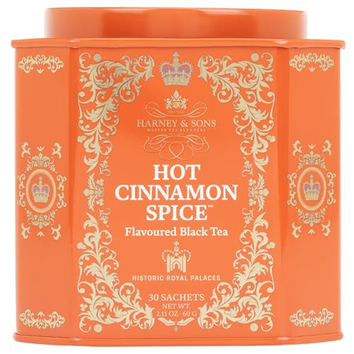 Harney & Sons Hot Cinnamon Spice Tea Tin - Black Tea with Orange & Sweet Clove - 2.67 Ounces, 30 Sachets