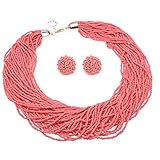 Fashion Multilayer Seed Bead Chain Choker Collar Necklace Earrings Set Cluster Strand Handmade Bib...