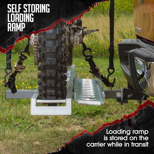 Image of Motorcycle Carrier, 2 inch Hitch, for Car Truck SUV, Extra-Long 6' Ramp, 400 lb Capacity, Dirt Bike Carrier, Black Widow