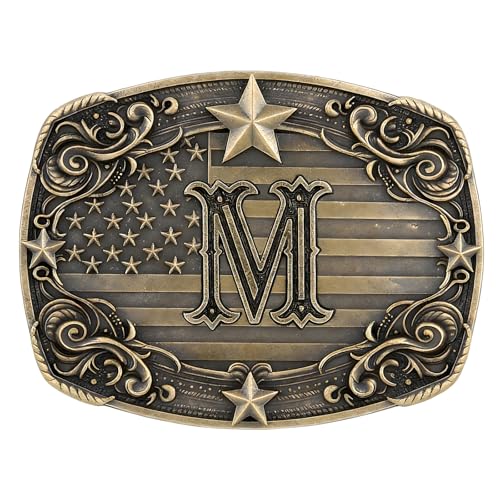 Image of Cowboy Belt Buckle for Men Vintage Western Rodeo Texas Initial Letter ABCDJMR to Z Belt Buckles