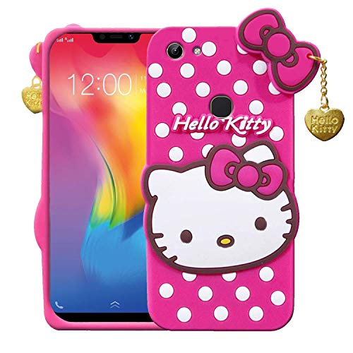 Image of Unirock Hello Kitty Back Case Cover for Vivo Y83| 3D Cute Hello Kitty Case |Soft Silicone Rubber Back Cover with Pendant Kitty Cover for Vivo Y83 (Pink)