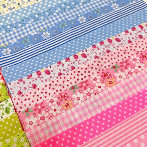 Image of Cotton Fabric DIY Making Supplies Quilting Patchwork Fabric Fat Quarter Bundles DIY for Quilting Cotton Patchwork Cushions (Pink /Purple, 9.8 inch x 9.8 inch)