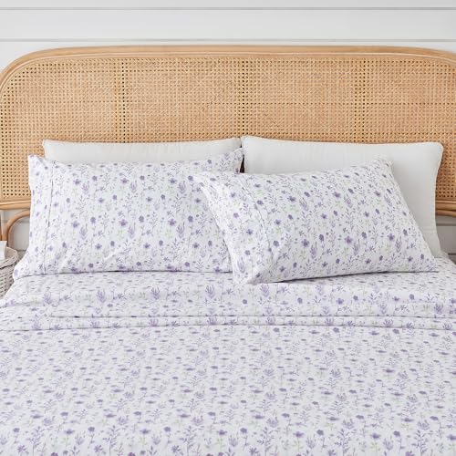 Image of Great Bay Home Twin Size Floral Microfiber Sheet Set - 3-Piece Ultra-Soft, Brushed Bedding Sheets & Pillowcases - Wrinkle Free, Comfortable, All-Season Bed Sheets (Colorful Floral - Lavender)
