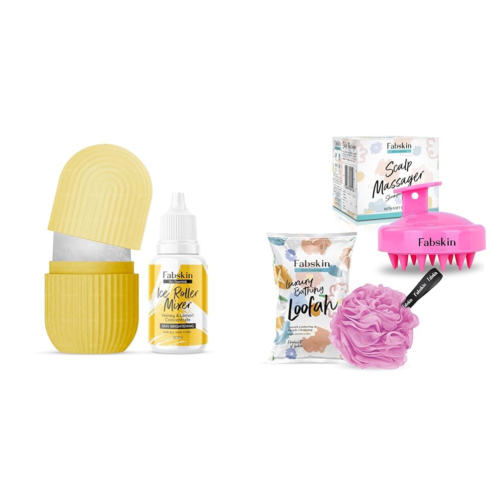 FABSKINIce Roller For Face, Neck and Body | With Lemon & Honey Ice Roller Mixer 30ml Loofah for Bathing & Scalp Massager Shampoo Brush Combo For Men & Women | Pink-image-7