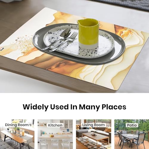 Image of Kuber Industries 12 Pcs Set Wipeable & Reusable PVC Placemats for Dining Table | Food Mats & Dining Table Accessories for Home, Bedroom & Kitchen | Marble Print - Cream & Gold