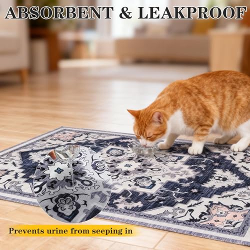 Image of EXPAWLORER Cat Litter Mat, 20 inchx32 inch Small Non-Slip Urine Waterproof Litter Trapping Mat Easy to Clean Washable Litter Box Mat for Floor Soft on Kitty Paws, Indoor Food Mats Rug Pads for Bathroom Grey