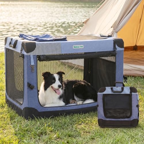 Gardner Pet 36 Inch Folding Soft Dog Crate -3 Door Collapsible Dog Crate with 2 Storage Bags and Fleece Bed, Portable Dogs Travel Kennel for Medium/Large Dogs Indoor & Outdoor, Blue
