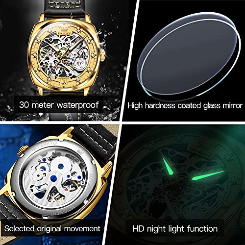 Image of OUPINKE Mens Watches Automatic Skeleton Mechanical Watches for Men Self Winding Luxury Fashion Leather Strap Steampunk Style Luminous Waterproof Men Wrist Watches