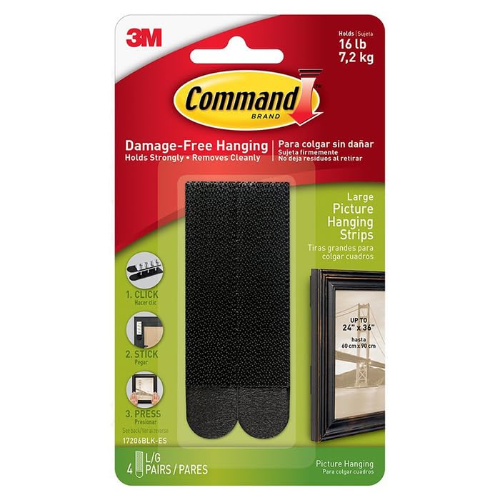 Image of 24-Pack of Large 3M 17206BLK-ES Command Black Picture Hanging Strips, 4-Pack