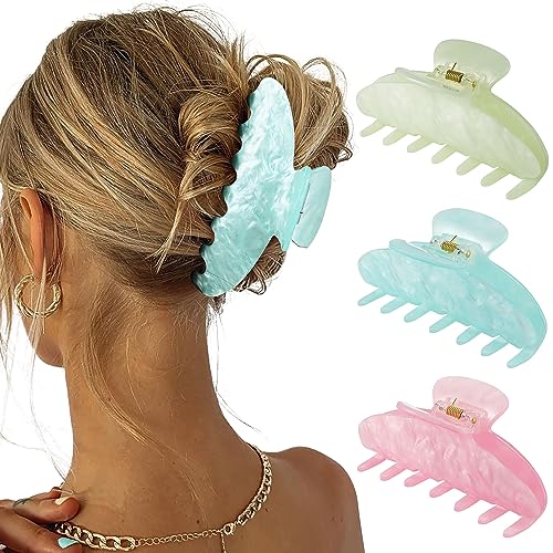 HAIMEIKANG 3 Pcs Acrylic Hair Claw Clips for Women, 4 Inch Large Marble Claw Clips for Thick Thin Hair