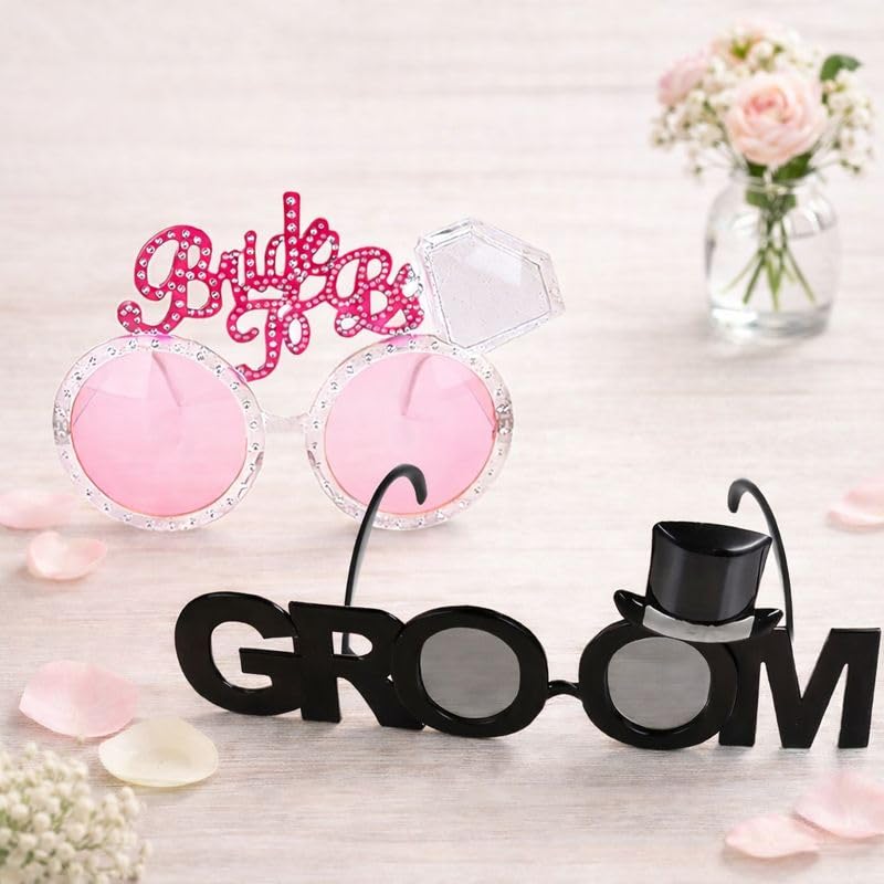 amfin (Pack of 2 Bride to Be & Groom Sunglasses for Wedding | Bridal Shower Couple Glasses with Rhinestones | Engagement Mehndi Bachelorette Props | Photo Booth-picture-29