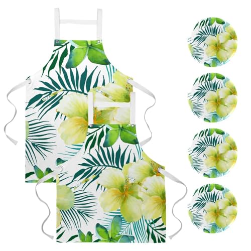 Tablier de cuisine pour pâtisserie et restaurant lot de 2 avec broches style tropical