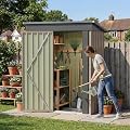 Devoko 5 x 3 FT Storage Sheds with Floor Frame, Waterproof Garden Tool Shed with Lockable Door, Outdoor Metal Small Shed for Backyard Patio Lawn, Brown