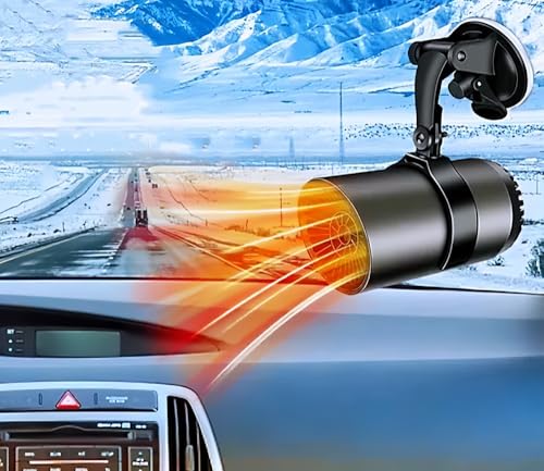 Portable Car Heater - 2-in-1 Fast Heating & Cooling, Windshield Defroster, 12V Car Heater that Plugs into Cigarette Lighter for Winter Driving with Suction Holder