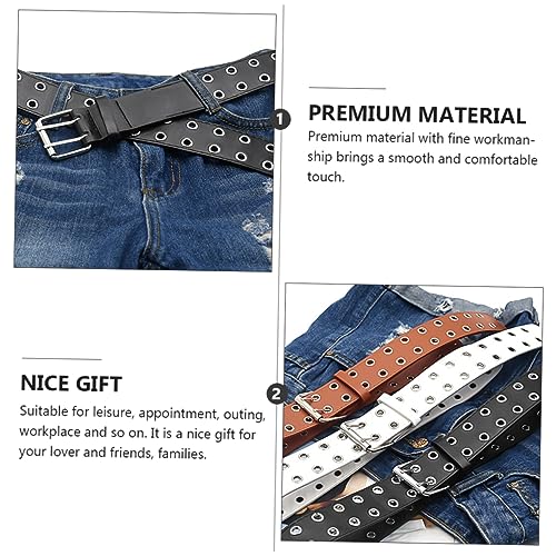 1Pc Black Punk Waist Belt for Men Versatile Double Buckle Design Durable Fashion Accessory for Daily Wear and All Occasions2