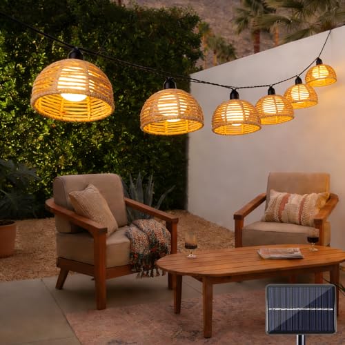 TWINKVILLA Solar Rattan String Lights Outdoor...