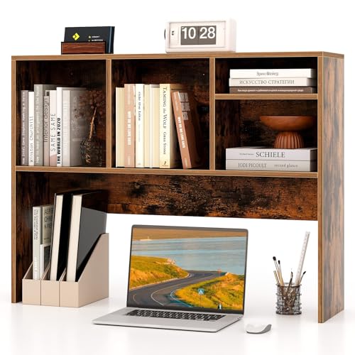 Image of Tangkula Desktop Bookshelf, Countertop Storage Hutch with 4 Shelves for Computer Desk, Desk 2-Tier Display Rack, Multipurpose Wood Desktop Hutch Storage Organizer for Dorm Office Home