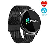 Pulsera Actividad Inteligente full OLED táctil Reloj Podometro Pulsera Hombre Mujer Impermeable IP67 Color Monitor de Frecuencia Cardiáco Reloj Inteligente para IOS y Android (Black)