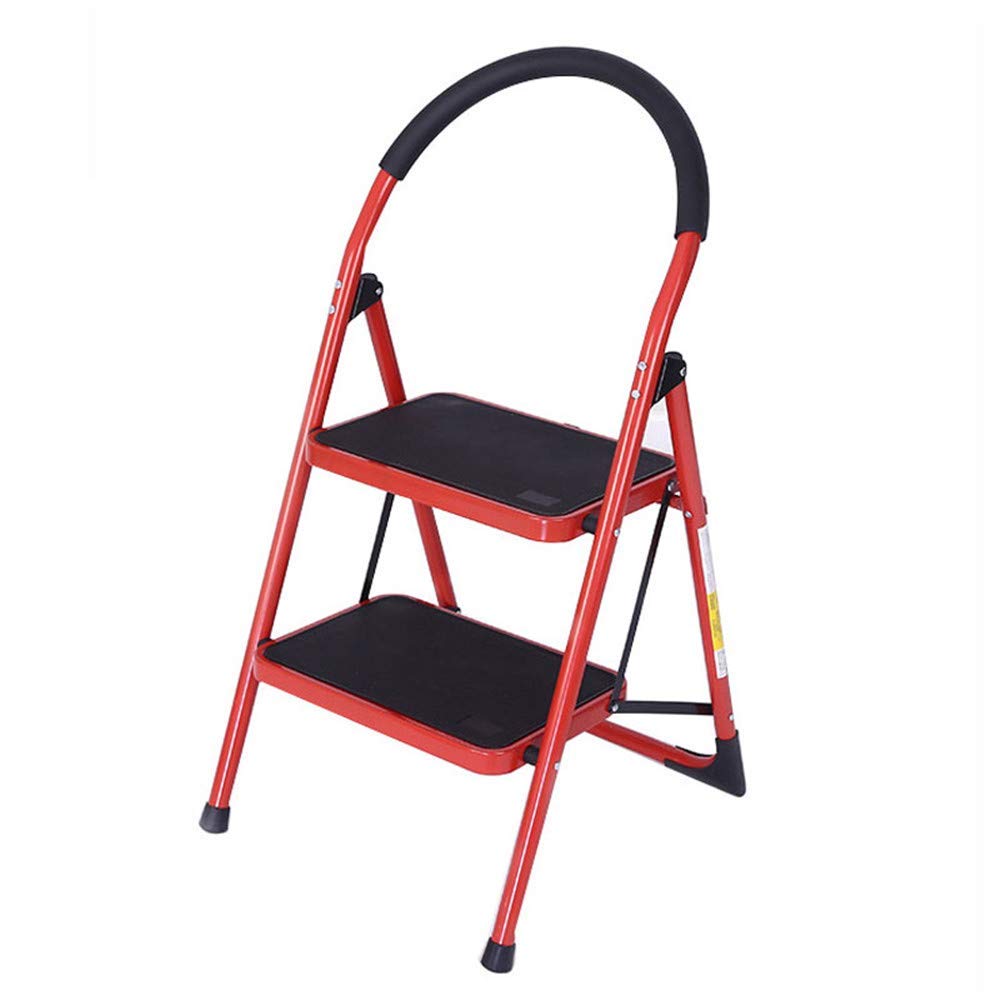 Upspirit 2Step Ladder Folding Stool, Foldable Step Ladder with Rubber Handgrip and NonSlip Treads, 330lbs Capacity Ladder for Kitchen Red, 2_S
