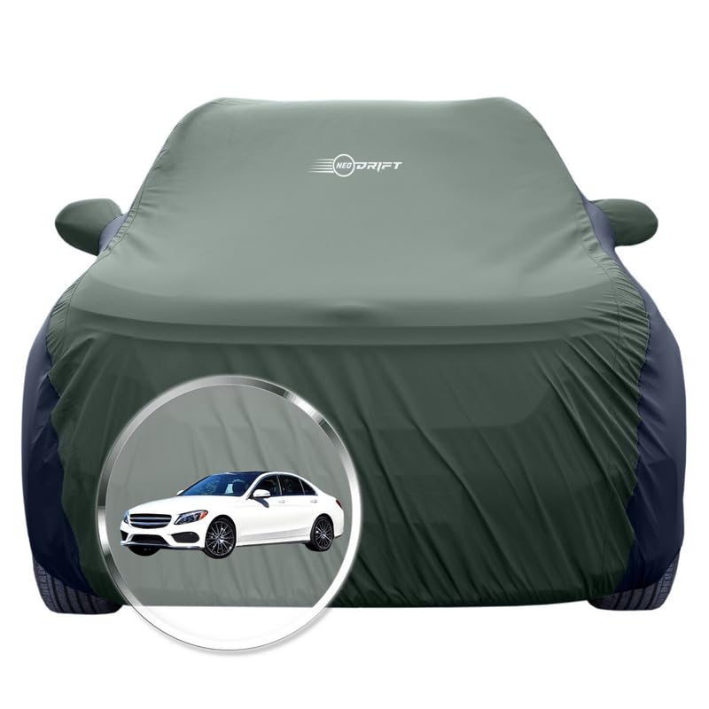Image of NEODRIFT 'SuperTech' Car Cover for Mercedes C Class (100% Water-Resistant, All Weather Protection, Tailored Fit, Multi-Layered & Breathable Fabric) (Colour: L.Green+Black)