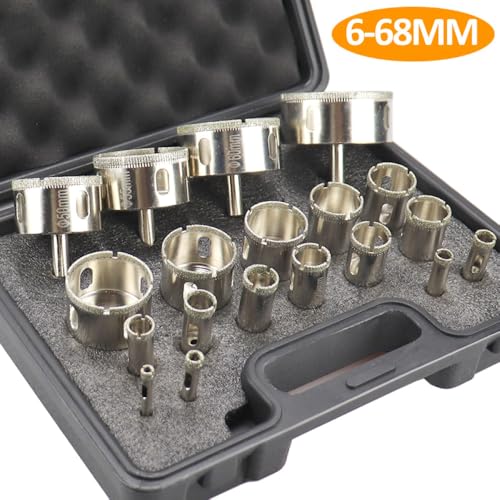 Juego de 19 brocas diamantadas para perforar cerámica, porcelana, vidrio y mármol, tamaños de 6 mm a 68 mm miniatura 2