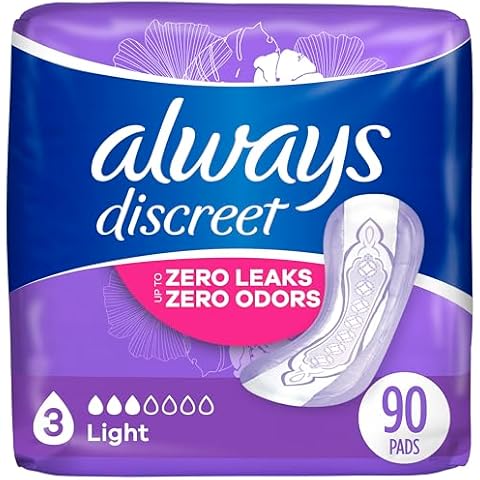 Always Discreet Adult Incontinence Pads for Women, Light Absorbency, Regular Length, Postpartum Pads, 30 Count x 3 Packs (90 Count Total) Cover