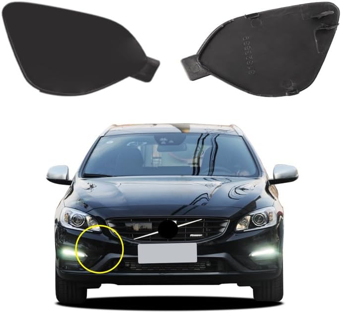 Car Front Bumper Tow Hook Cover Cap Compatible With Volvo S60 S60L V60 2014-2018, Right Passenger Side, Black, Plastic, Modern Style, 39820294 31323839