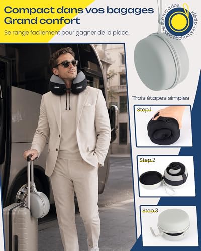 Aosun Coussin de Voyage Avion et Voiture, Oreiller Cervical en Mousse à Mémoire de Forme, Kit 4... – Image 5