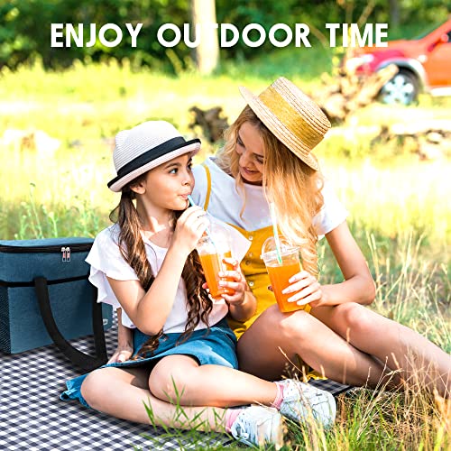 Outdoor Picnic Blankets Waterproof Foldable Sandproof, Large Gingham Cute Picnic Mat Washable Portable for Park Beach Camping Courtyard (Navy Blue, 60"×80")