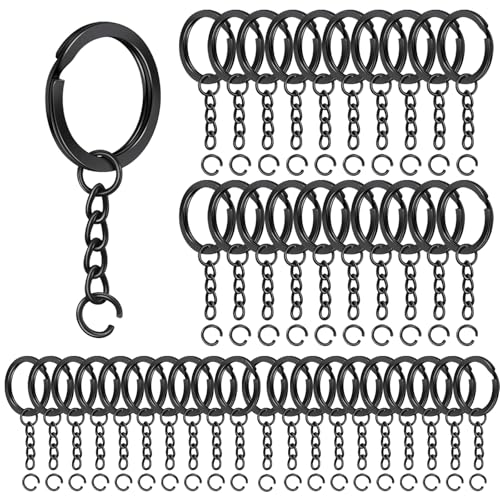Redamancy Juego de 80 Llaveros, Incluye 40 Llaveros con Cadena, 40 Anillos Abiertos, para Llaves, Manualidades, Manualidades, Fabricación de Joyas (Negro)