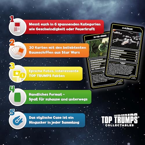 Top Trumps Collectables Star Wars Raumschiffe Kartenspiel für Kinder & Erwachsene - Fanartikel Star Wars Raumschiffe Edition Lernspiel - 2+ Spieler ab 6+ Jahre - Deutsch