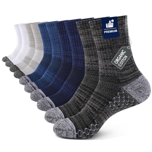 IRAMY Light Compression Socks for Men Cotton Crew Socks Breathable Moisture Wicking Cushion Running Hiking Socks 3/5 Pairs